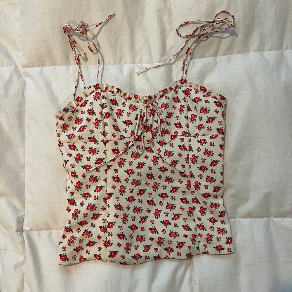 Zara Floral Tie Strap Top